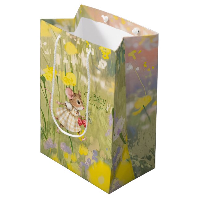 Sacola Para Presentes Média Baby Girl Woodland Animal Shower (Frente inclinada)