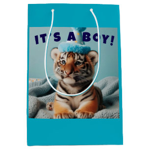 Sacola Para Presentes Média Baby Reveal Boy Tiger