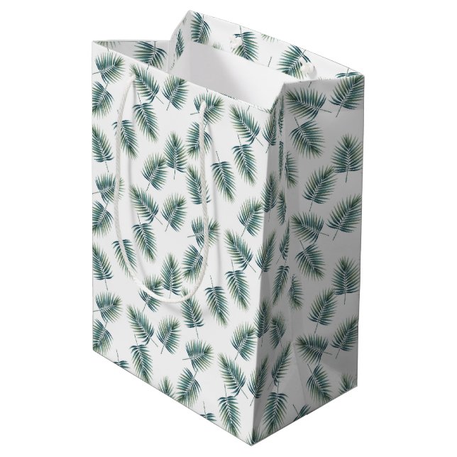 Sacola Para Presentes Média Baby Shower Gift Bag Fern Pattern Dinosaur Party (Verso inclinado)