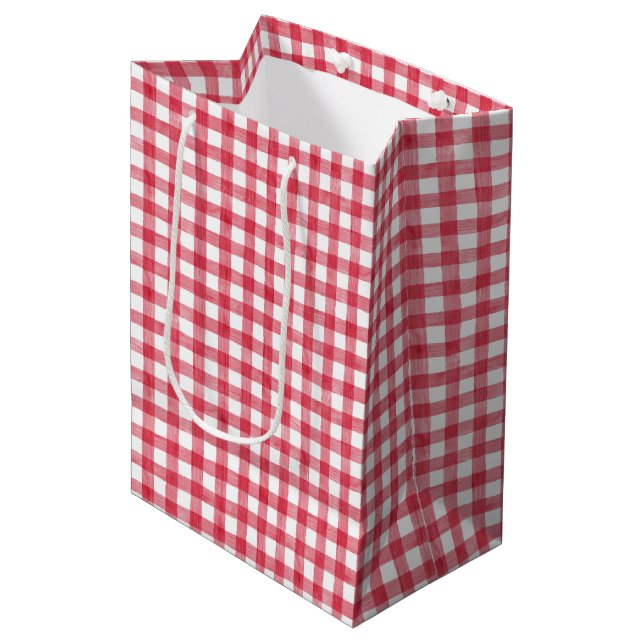 Sacola Para Presentes Média Baby's Cherry First Red Gingham Birthday (Frente inclinada)