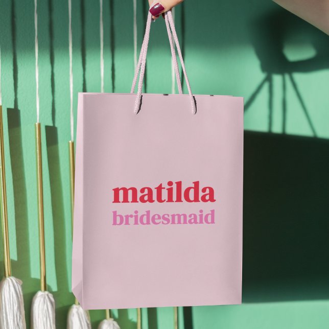 Sacola Para Presentes Média Bachelorette Mínimo Vermelho e Rosa de Bridesmaid (Criador carregado)