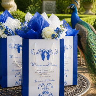 Sacola Para Presentes Média Bag de Boas-vindas do Casamento Pavão Azul Elegan