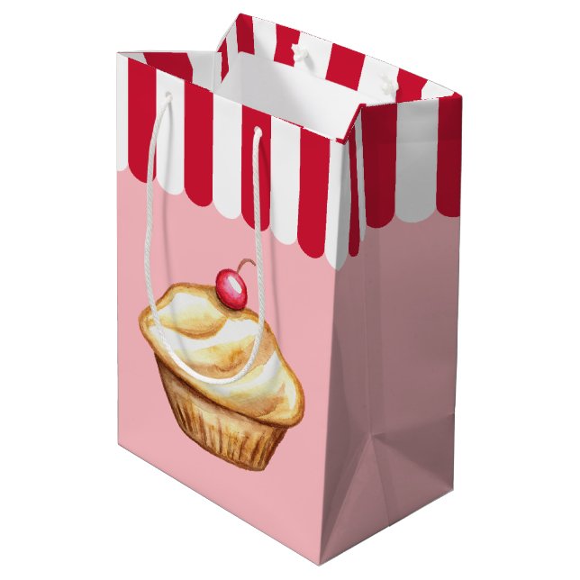 Sacola Para Presentes Média Bag de Presente de Aniversário da Padaria cupcake (Verso inclinado)
