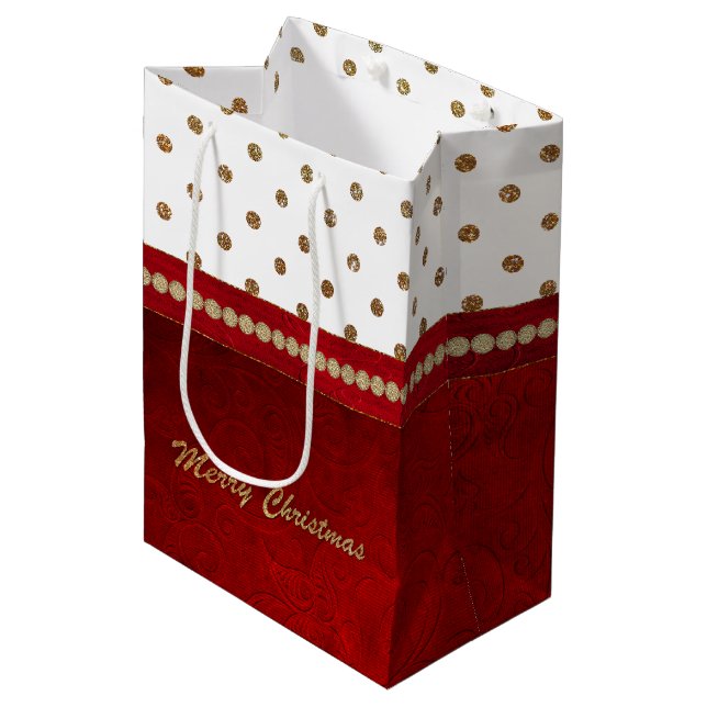 Sacola Para Presentes Média Bag de presente de Natal Dourado e Vermelho (Frente inclinada)