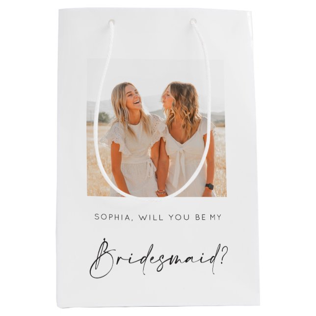 Sacola Para Presentes Média Bag de presentes de proposta Bridesmaid com foto (Frente)