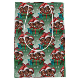 Sacola Para Presentes Média Bag Medium Gift do Elf de Natal Africano Americano