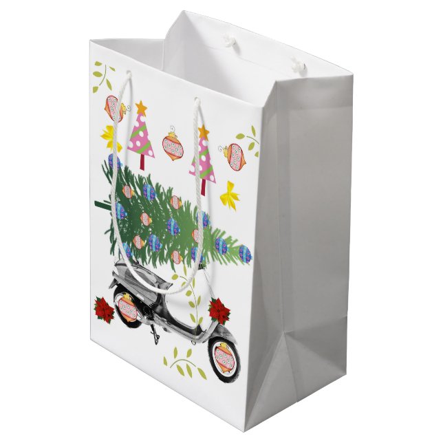 Sacola Para Presentes Média Bagagens de presentes de árvores de Natal (Verso inclinado)