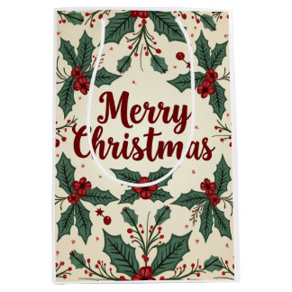 Sacola Para Presentes Média Bagas de presentes do estilo Vintage de Natal