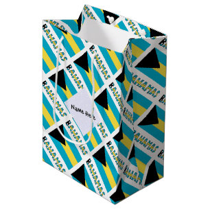 Sacola Para Presentes Média Bahamas e Bandeira das Bahamas Ladrilhada com Seu 