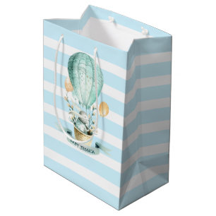 Sacola Para Presentes Média Balão de ar quente de coelho e flores de primaver