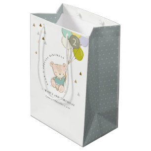 Sacola Para Presentes Média Balão de Urso Azul-Aqua Cuja Idade Apresente