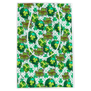 Sacola Para Presentes Média Balão Shamrock do Dia de São Patrício 🍀