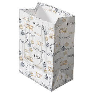 Sacola Para Presentes Média Balas de férias mínimas Douradas e pretas modernas