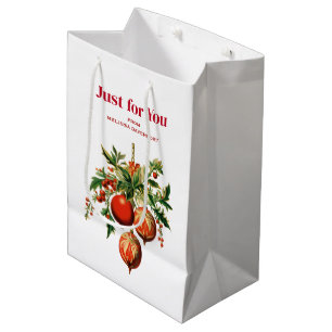 Sacola Para Presentes Média Balas de Natal Vermelhas com Holly Festivo