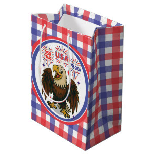 Sacola Para Presentes Média Bald Eagle com Fireworks - EUA 250 Anos 1776-2026
