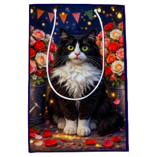 Sacola Para Presentes Média Baldes de Rosas, Gato