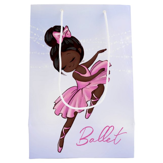 Sacola Para Presentes Média Balé Afro-Americano Ballerina Rosa Tutu (Verso)