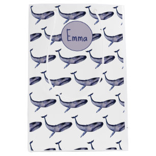 Sacola Para Presentes Média Baleia azul-aquarela