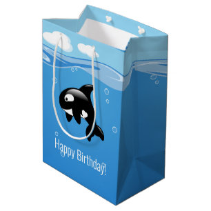 Sacola Para Presentes Média Baleia de orca branca no Oceano Aniversário
