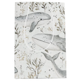 Sacola Para Presentes Média Baleias de Cinzas do Oceano de Praia