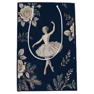 Sacola Para Presentes Média Ballerina Christmas Toile - Azul Meia-Noite