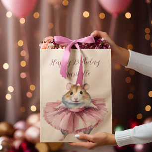 Sacola Para Presentes Média Ballerina Hamster Girls Personalizadas Aniversário
