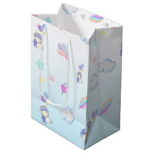 Sacola Para Presentes Média baloão de Unicórnio fofo arco-íris festa de aniver