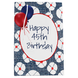 Sacola Para Presentes Média Balões de 45º aniversário em Floral Denim