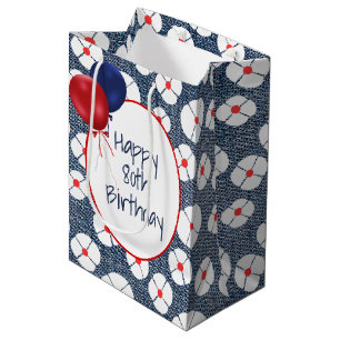 Sacola Para Presentes Média Balões de 80 Birthday em Floral Denim