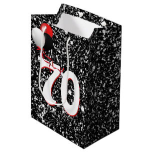 Sacola Para Presentes Média Balões de Aniversário de 70 anos em Brilho Preto