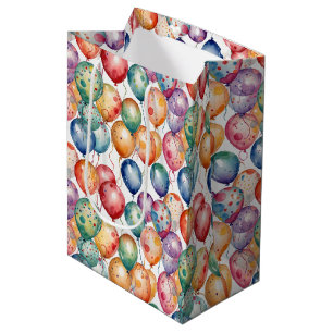 Sacola Para Presentes Média Balões de Aniversário de Aquarela