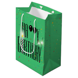 Sacola Para Presentes Média Balões de Aniversário Pretos e Faísca