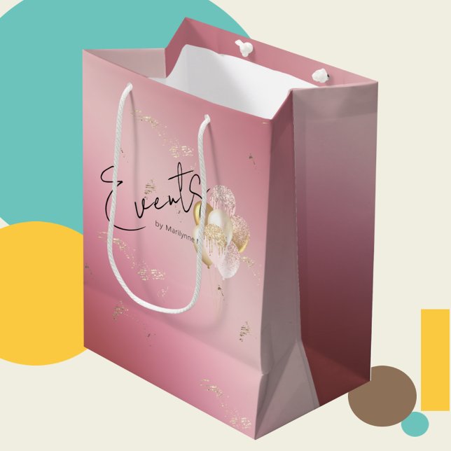 Sacola Para Presentes Média Balões de Brilho Rosa Moderno Promo - Saco de Pres (Criador carregado)