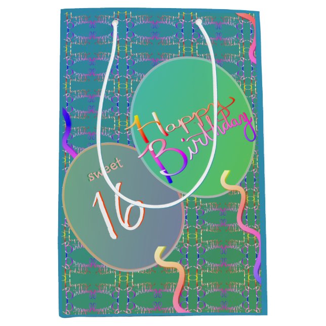 Sacola Para Presentes Média Balões "Feliz aniversário" (Frente)