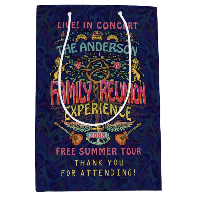 Sacola Para Presentes Média Banda de Reunião da Família Retro 70 Concertos Obr (Frente)