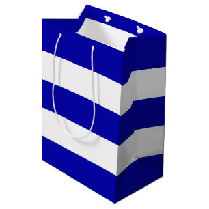 Sacola Para Presentes Média Bandas brancas azuis-vivas Elegantes