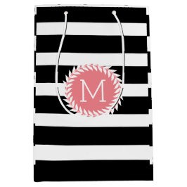 Sacola Para Presentes Média Bandas brancas e pretas monogramas e coroa branca