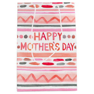 Sacola Para Presentes Média Bandas de Aquarela Rosa-Rosa-Dia de as mães Feliz