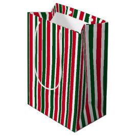 Sacola Para Presentes Média Bandas de Natal de Canas Vermelhas e Verdes