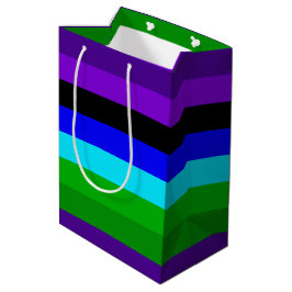 Sacola Para Presentes Média Bandas roxas, pretas, azuis e verdes