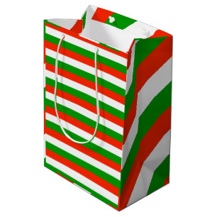 Sacola Para Presentes Média Bandas vermelhas, verdes e brancas