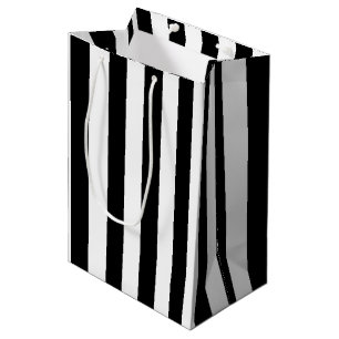 Sacola Para Presentes Média Bandas Verticais Básicas Pretas e Brancas