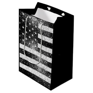 Sacola Para Presentes Média Bandeira americana Cinza branca negra russa Sparkl