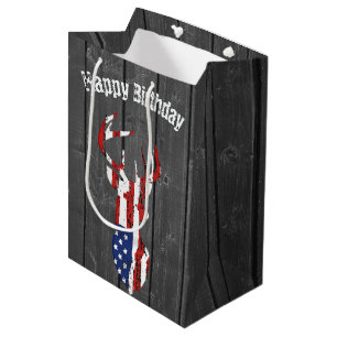 Sacola Para Presentes Média Bandeira Americana Veado em Madeira