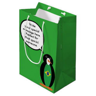 Sacola Para Presentes Média Bandeira Brasileira Falando Sra. Penguin Personali