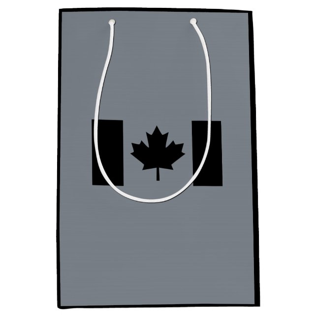 Sacola Para Presentes Média Bandeira canadense em preto (Frente)