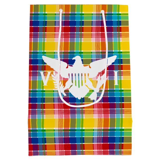 Sacola Para Presentes Média Bandeira das Ilhas Virgens dos EUA, Madras (Verso)