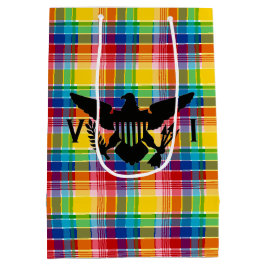 Sacola Para Presentes Média Bandeira das Ilhas Virgens dos EUA (Negra), Madras