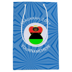 Sacola Para Presentes Média Bandeira de Hanukkah do Anjo da Diáspora Africana
