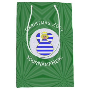 Sacola Para Presentes Média Bandeira de Natal Anjo Loira Grega Personalizada